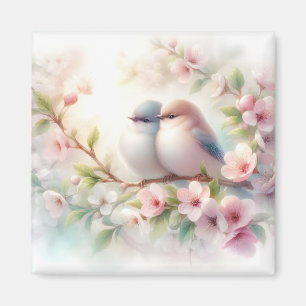 Imán Pájaros de amor de primavera Flor de cerezo floral