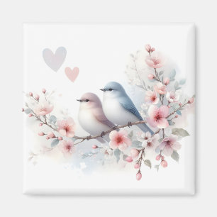Imán Pájaros de amor romántico rama de flor de cerezo