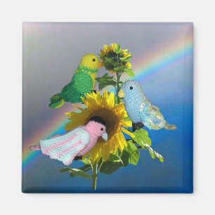 Imán - Pájaros de juguete en girasol