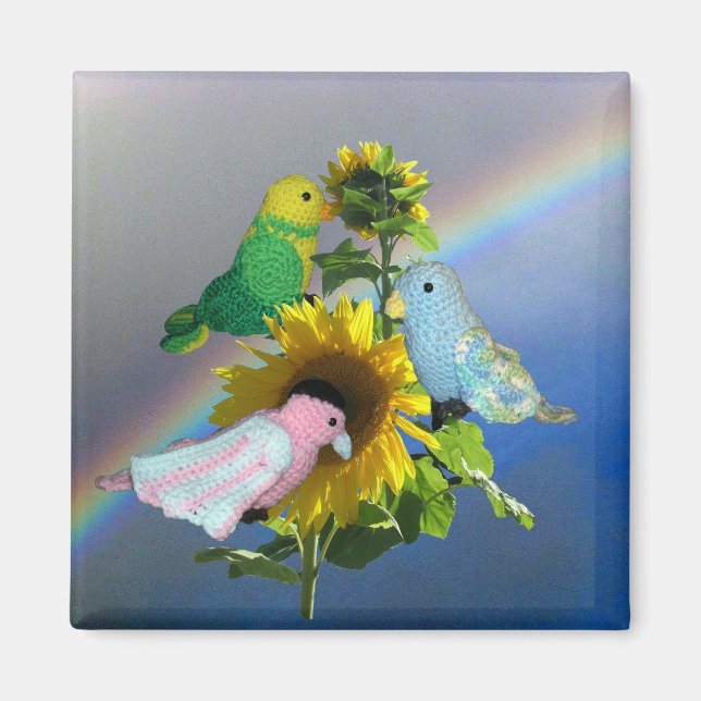 Imán - Pájaros de juguete en girasol (Frente)