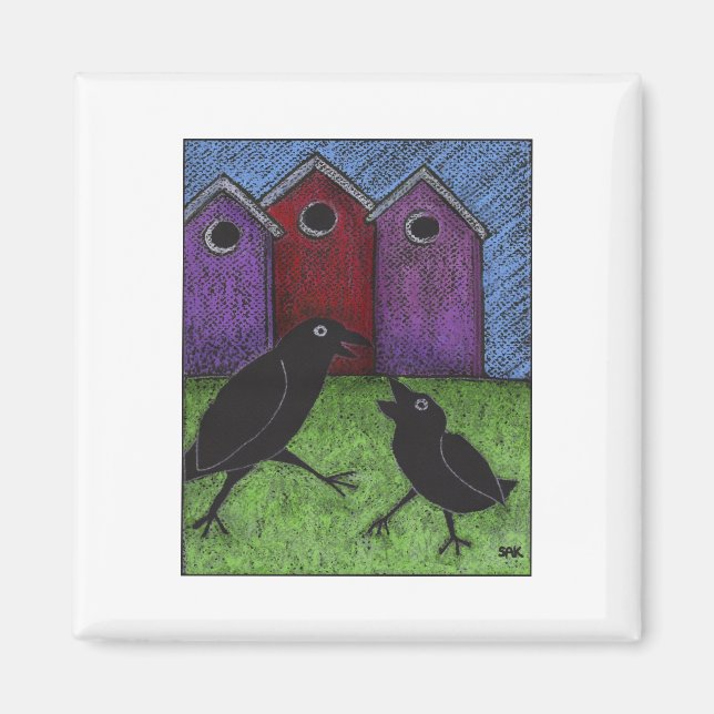 Imán Pájaros negros jugando (Frente)