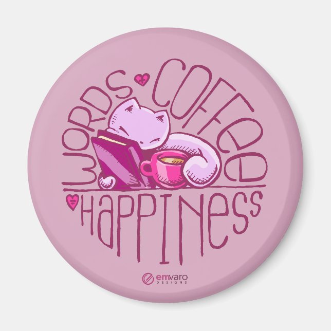 Imán Palabras: Café. Felicidad. (Rosa) (Frente)