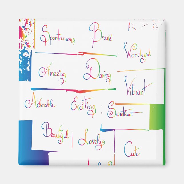 Imán Palabras Inspiradoras de color y manuscritas (Frente)