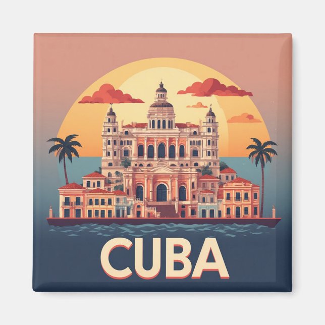 Imán Palacio Cubano junto al Mar al Atardecer con Palme (Frente)