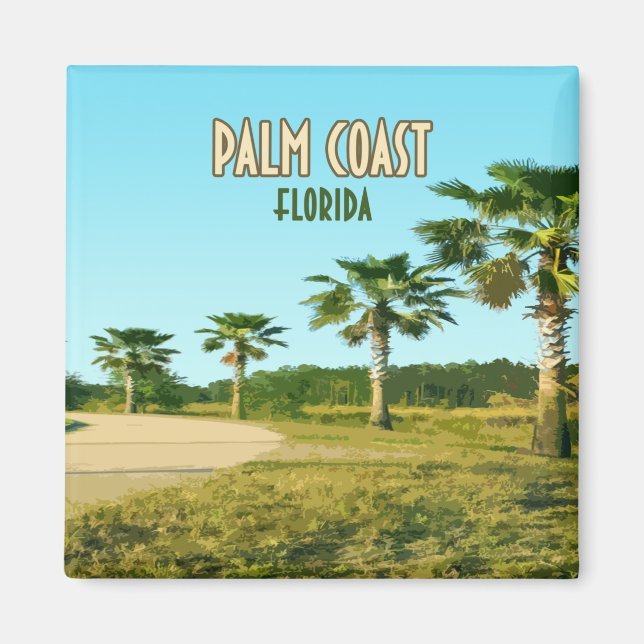 Imán Palm Coast Florida Palm Trees Vintage (Frente)