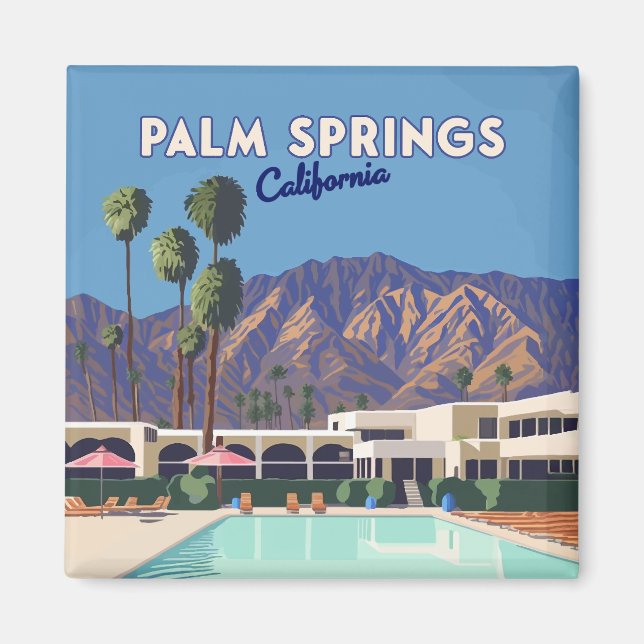 Imán Palm Springs California Pool Hotel Trees Retro (Frente)
