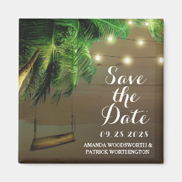 Imán Palm Tree Beach Lights Save the Date Magnets