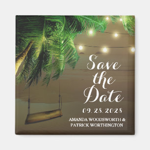 Imán Palm Tree Beach Lights Save the Date Magnets