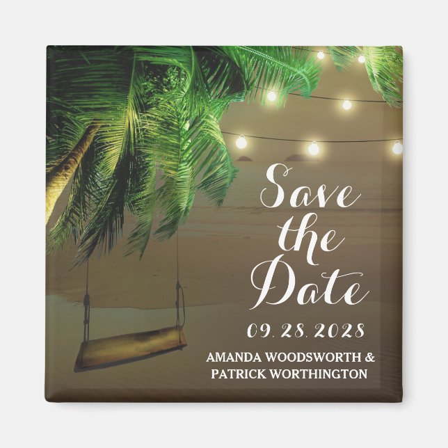 Imán Palm Tree Beach Lights Save the Date Magnets (Frente)
