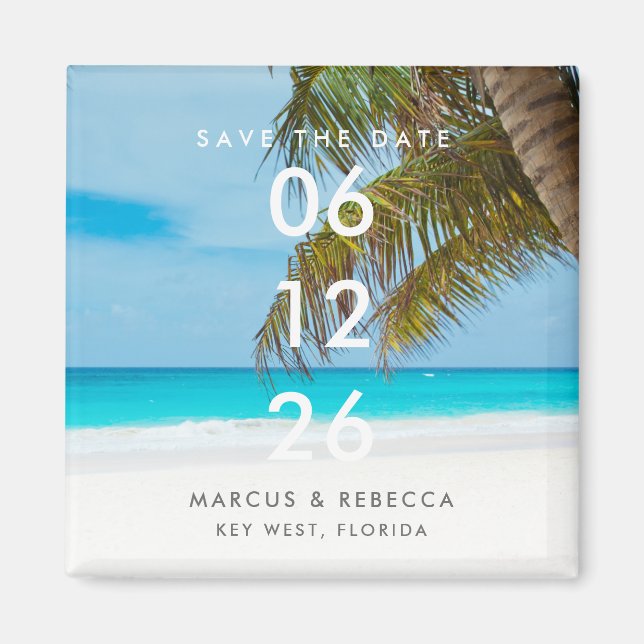 Imán Palm Tree Florida Beach Wedding Save the Date (Frente)