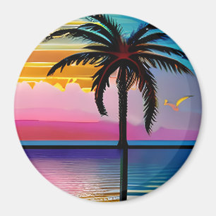Imán Palm Tree tropical bonito y Purple Sunset