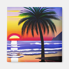 Imán Palm Tree y Sunset tropical bonito