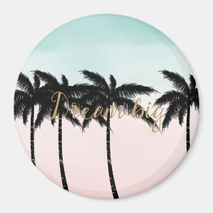 Imán Palm Trees Tropicales Mint Pink Ombre de oro sueña