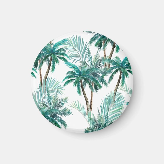 Imán Palm tropical: Patrón de jungla acuarela. (Frente)