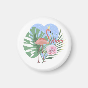 Imán Palma de hoja tropical Flamingo rosa