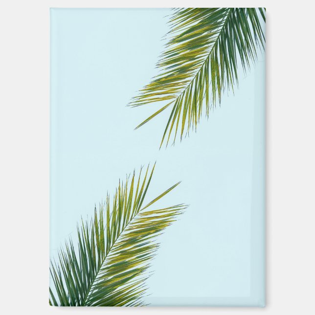 Imán Palma Tropical Verde en Azul Claro (Anverso)