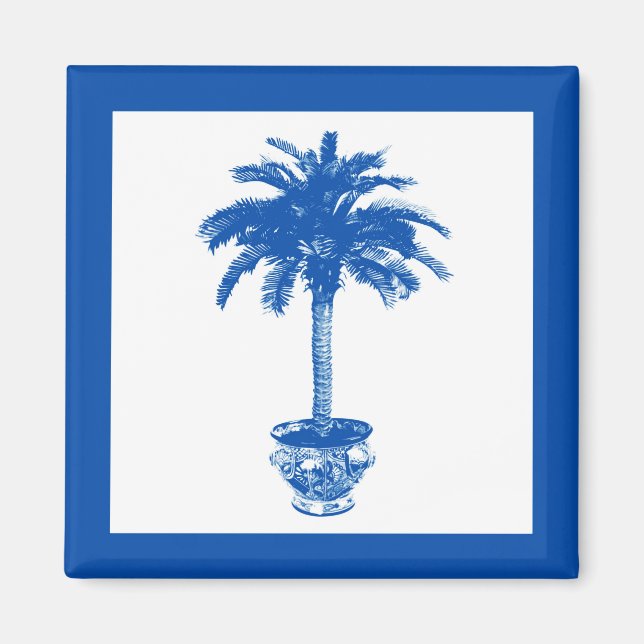 Imán Palmera en maceta - azul cobalto y blanco (Frente)