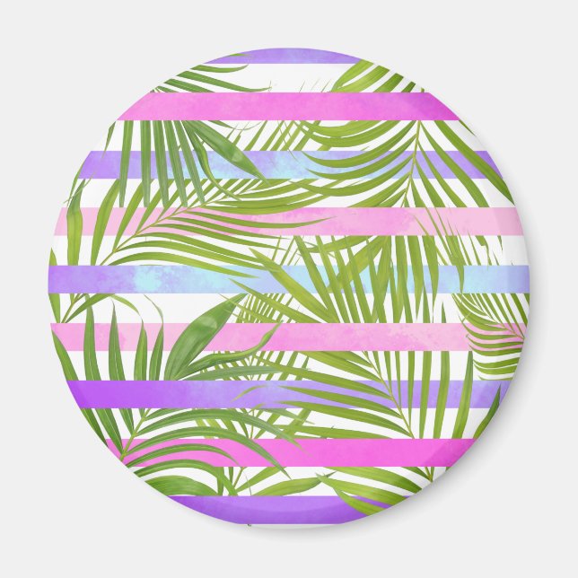 Imán Palmeras tropicales rayas violetas rosas modernas (Frente)