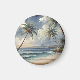 Imán Palmeras Viaje Hawaiano Honolulu Mar Azul