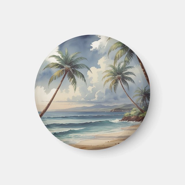 Imán Palmeras Viaje Hawaiano Honolulu Mar Azul (Frente)