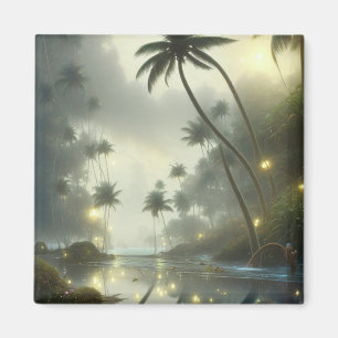 Imán Palmeras y niebla del océano día brumoso