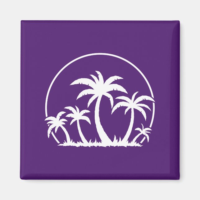 Imán Palmeras y puesta de sol en blanco (Frente)