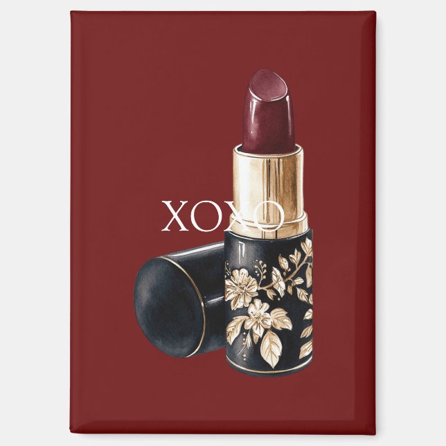 Imán Palo de labios rojo negro floral (Anverso)