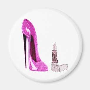 Imán Palo de labios y arte de zapatos de tiletto rosa
