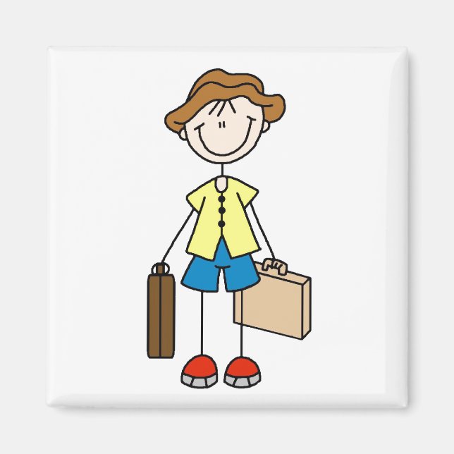 Imán Palo de vacaciones con maleta (Frente)