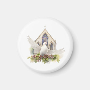 Imán Paloma blanca con iglesia