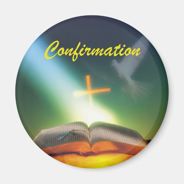 Imán Paloma de confirmación, Biblia, cruz (Frente)
