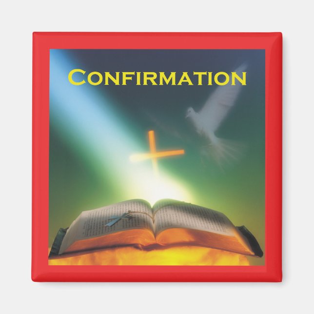 Imán Paloma de confirmación, Biblia, cruz (Frente)