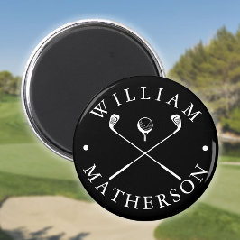 Imán Palos de Golf de Nombre Personalizado Negro y Blan