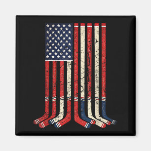 Imán palos de hockey con bandera de EEUU jugador de hoc