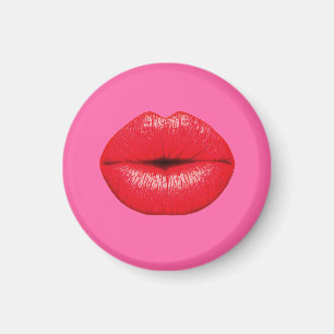 Imán Palos rojos de arte pop grande labios sobre rosa o