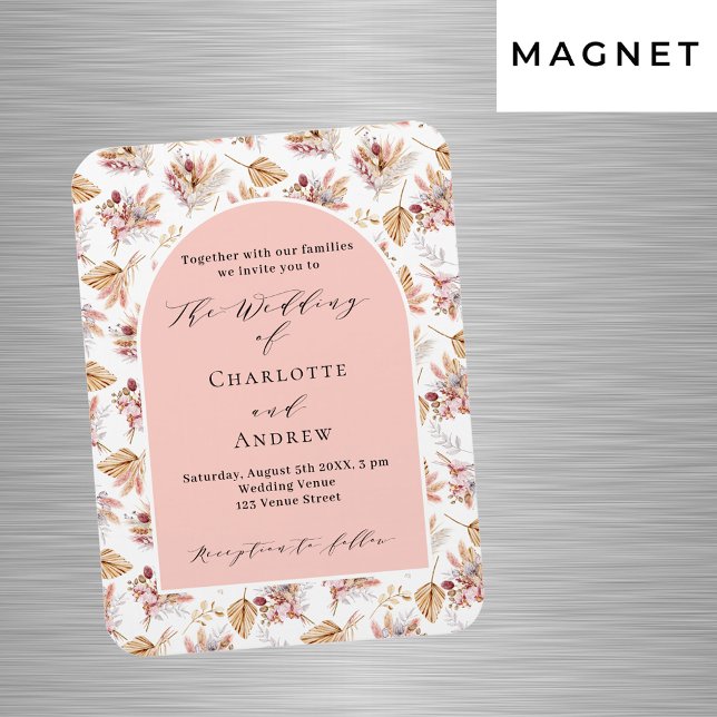 Imán Pampas rosa floral invitación a la boda de oro (Subido por el creador)