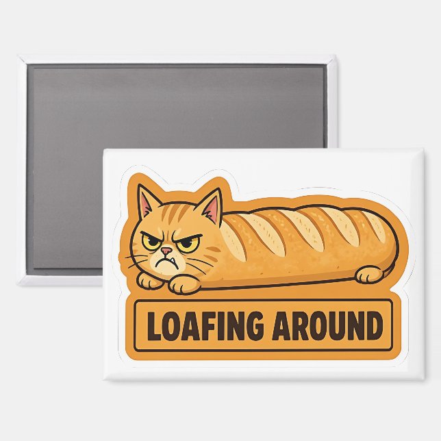 Imán Pan de Gato Divertido Holgazaneando  (Anverso/Reverso)