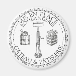 Imán Panadería de pastelería francesa blanca y negra