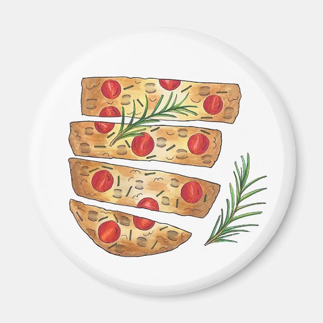 Imán Panadería italiana Focaccia Tomates de pan de acei (Frente)