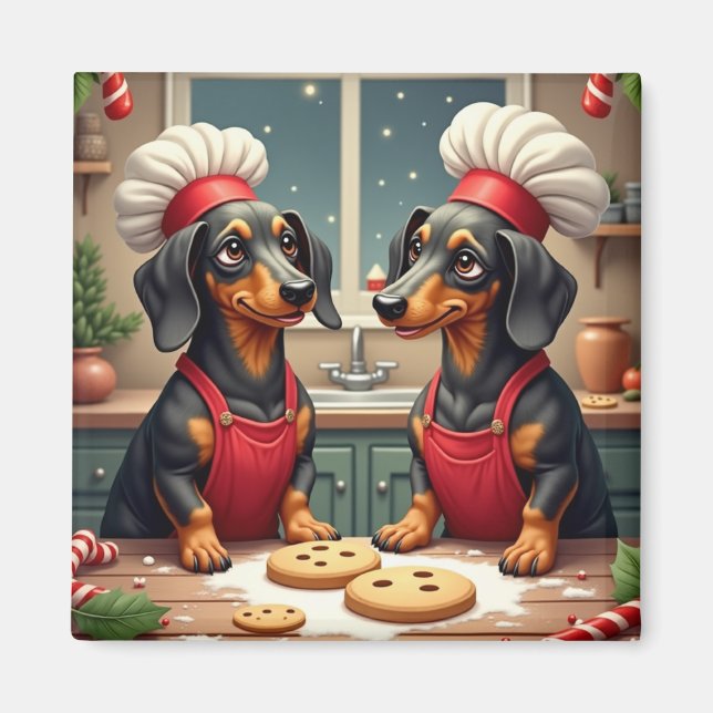 Imán Panaderos de galletas de Navidad Dachshund Pintura (Frente)