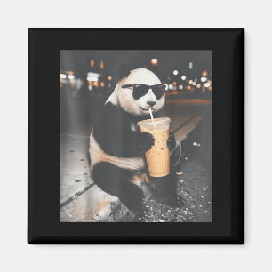 Imán Panda bebiendo café helado meme divertido de anima