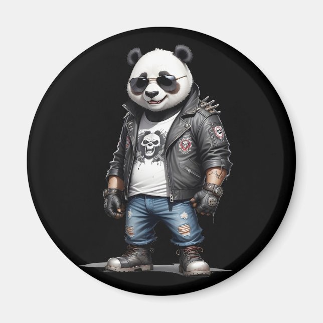 Imán Panda Biker Rebel Leather Jacket Estilo Guay Urban (Frente)