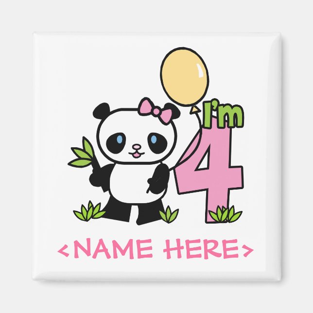 Imán Panda Chica 4º cumpleaños (Frente)