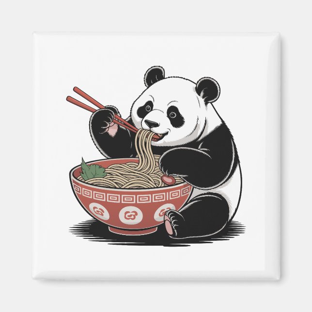 Imán Panda Comer Ramen Estilo Retro Japonés Ukiyo-e (Frente)