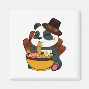 Imán Panda comiendo comida japonesa el día de Acción de