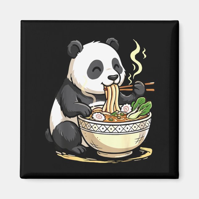 Imán Panda comiendo fideos ramen divertidos  (Frente)