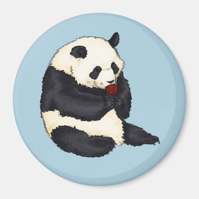 Imán Panda con taza de té rojo (Frente)