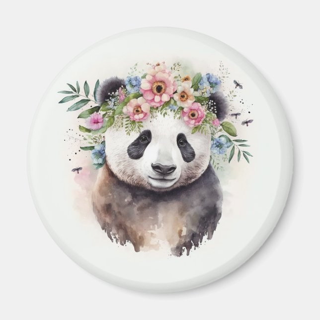 Imán Panda Flowers Watercolor             (Frente)