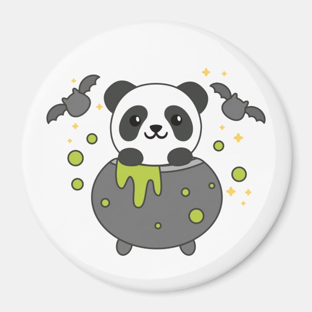 Imán Panda Happy Halloween Cauldron Bat (Frente)