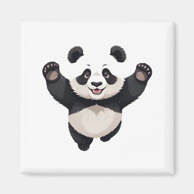 Imán Panda Happy Playful Jumping En La Selva Aérea (Frente)